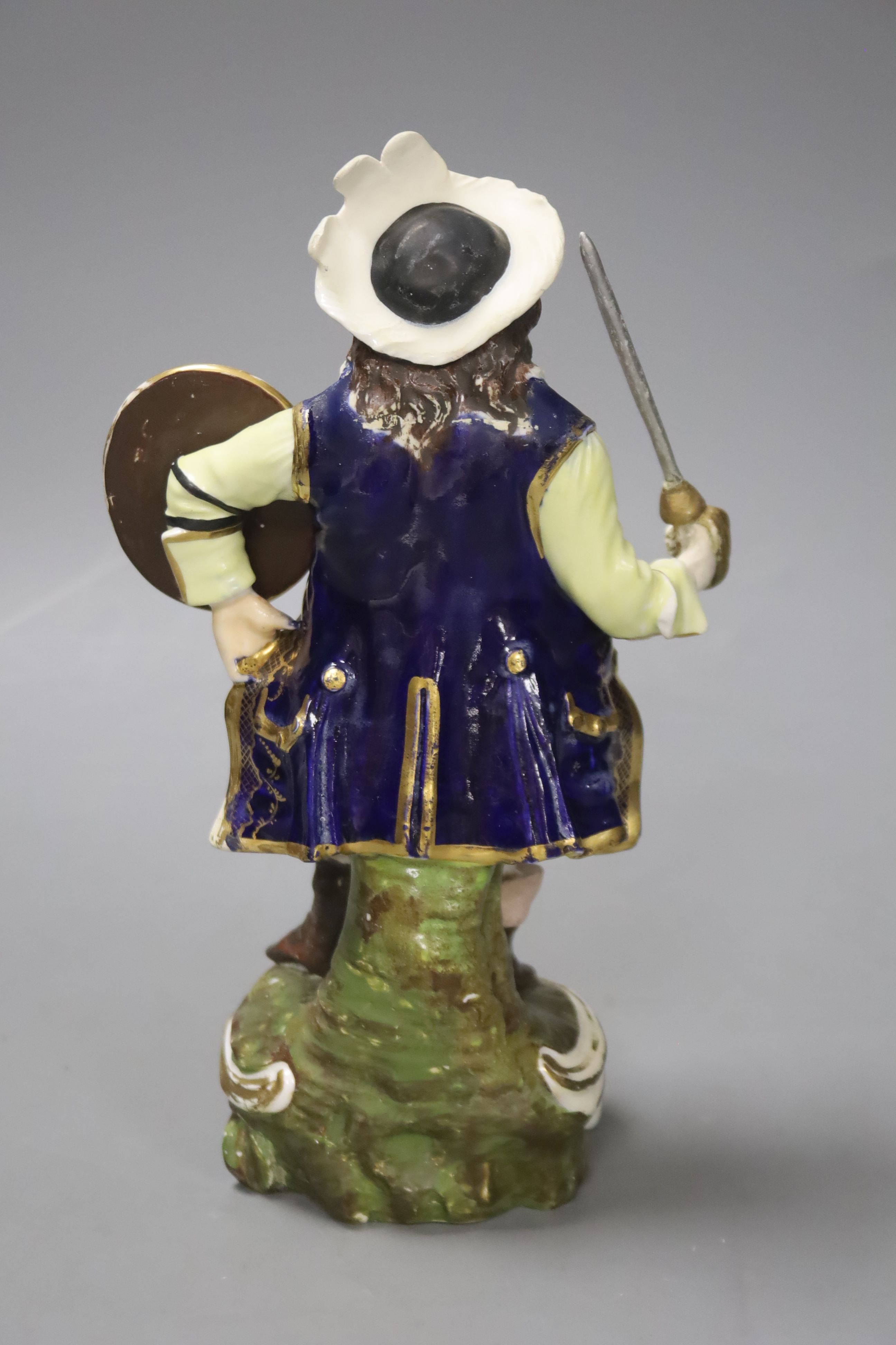 A Bloor Derby figure of Falstaff, c.1830, with polychrome decoration heightened in gilt (restored), height 23cm